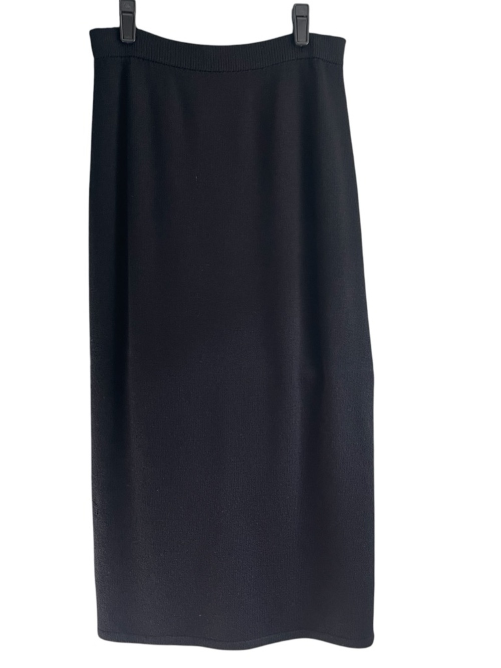 St John Basics Black Knit Midi Skirt 4 Pull On Pencil Stretch Slit Workwear - Picture 2 of 11